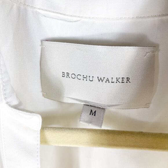 Brochu Walker Havana Midi Dress White Tiered Button Front Puff Sleeve Sz M - Picture 9 of 11